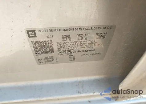 2019 Chevrolet Silverado 1500 Lt from USA, damaged, VIN 3GCUYDED9KG124649